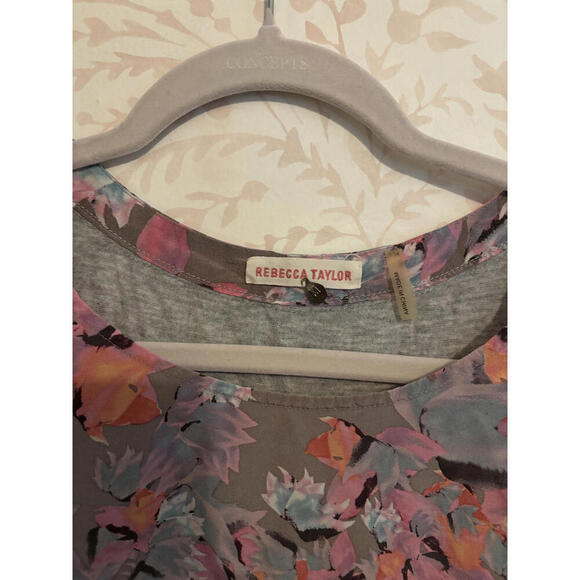 Rebecca Taylor Floral Print  100% Silk Short Sleeve Top - Picture 3 of 8